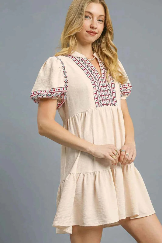 Floral Trim Puff Sleeve Mini Dress c9f2293f-3c62-4630-91ed-e82a2fc534f5-Max-Origin