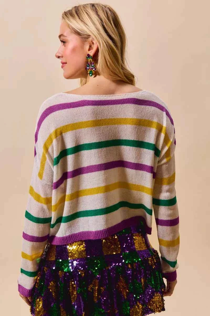 SO ME Mardi Gras Color Stripe Lightweight Sweater Top c9fcd9b24d32453bb040ba7ee8777751-Max-Origin