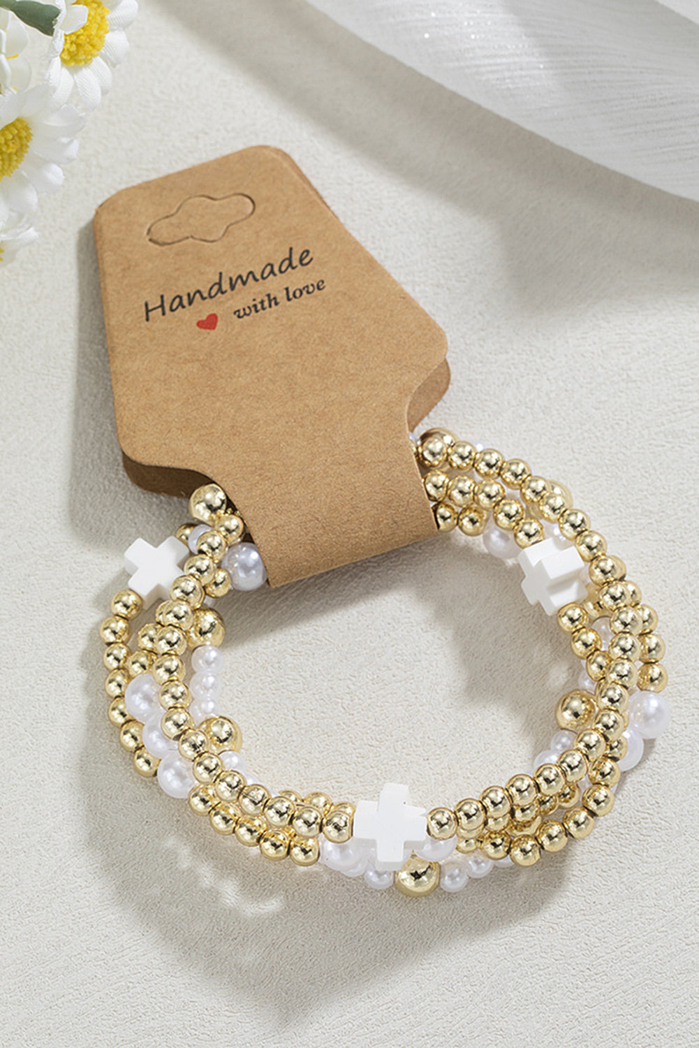 White Cross Beaded Bracelet Set White ONE SIZE 50%Elastomultiester+50%Polyester ca0583d742a797ed
