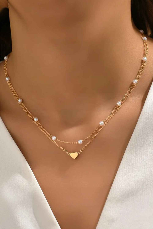 Gold Pearl Heart Chain Necklace Gold ONE SIZE 100%Alloy ca102ad433326e3e