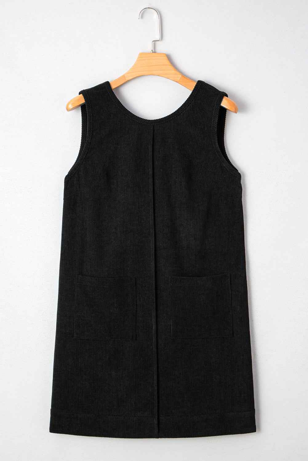 Black Plus Size Corduroy Patch Pocket Sleeveless Mini Dress ca10b28f0adff541