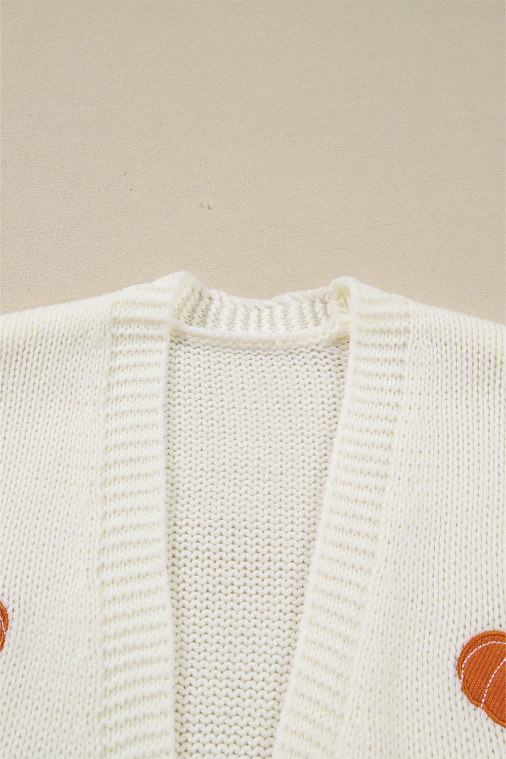 White Pumpkin Print Open Front Drop Shoulder Knit Cardigan ca18fad7418ca72d