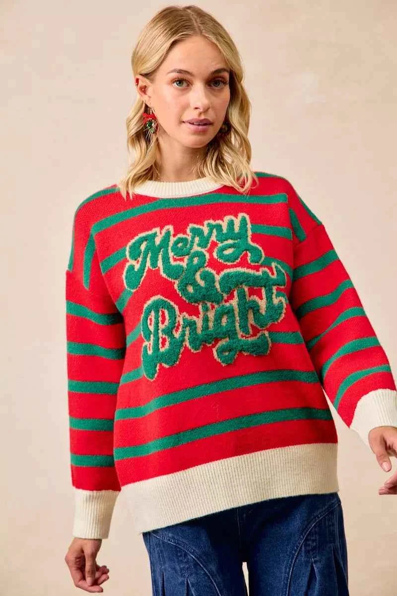 BiBi Christmas Theme Stripe Knit Top ca1a3e9aa69f4d9f967cf55de6027fff-Max-Origin