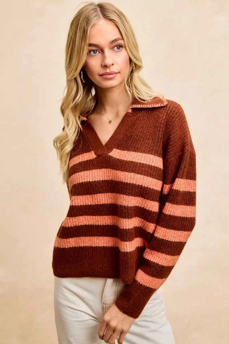 BiBi Striped Sweater Top with Collar Stitched Details ca2528a7af2d481a9b172bc5f05c411a-Max-Origin
