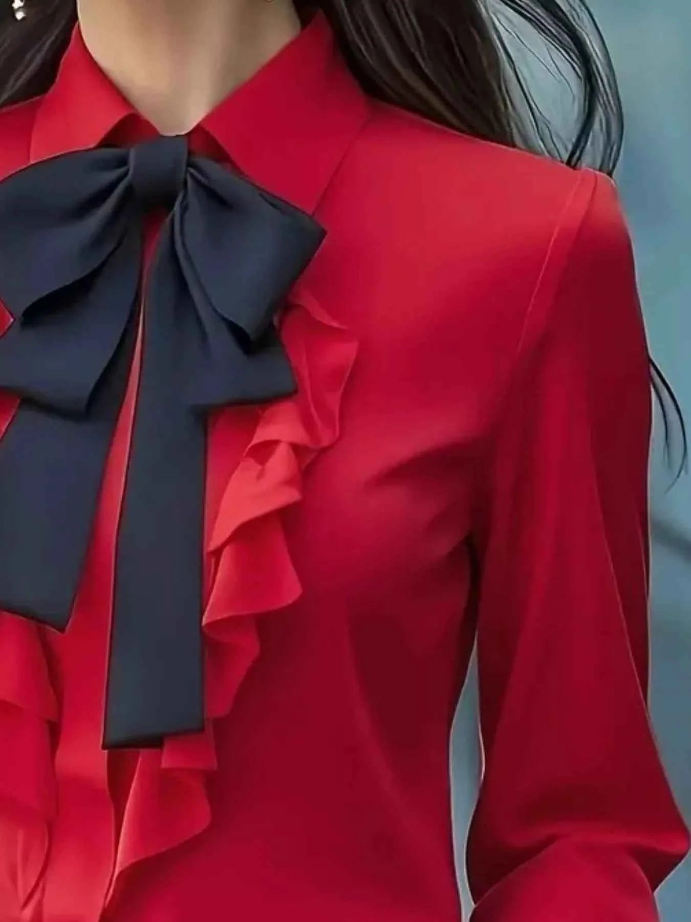 Ruffled Tie Front Long Sleeve Blouse ca25aaa0-43b8-4ebd-b30c-c7596db8178a-Max-Origin