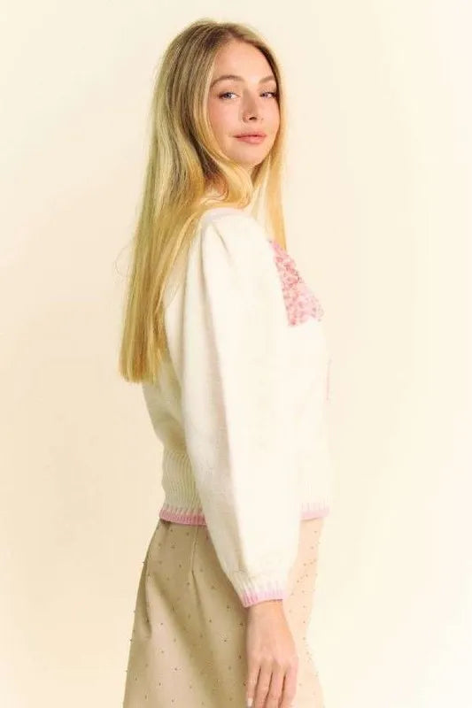 Flower Patch Fuzzy Mock Neck Sweater ca27456e-d216-42b2-92d1-b225f3da902e-Max