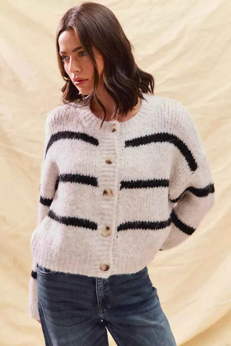 SO ME Stripe Soft Touch Button Cozy Sweater Cardigan ca2afbc2a3354f12b42f9e036a41f637-Max-Origin