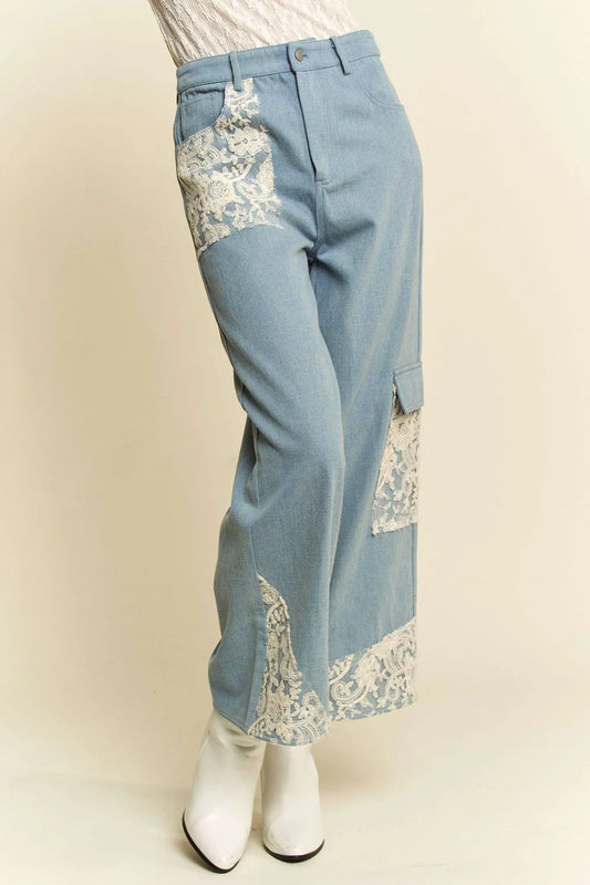 Davi & Dani Lace Applique Wide Leg Jeans ca2ba1aa-c16f-4697-8561-419e86e575f7-Max