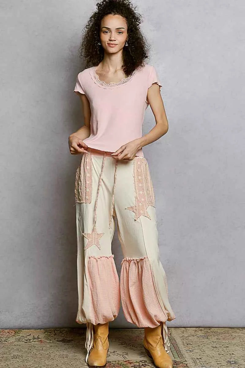 POL Round Neck Short Sleeve Crop T-Shirt with Lace Trim ca2bbd0d-8233-40b0-93d9-b168b5df3a7f-Max-Origin