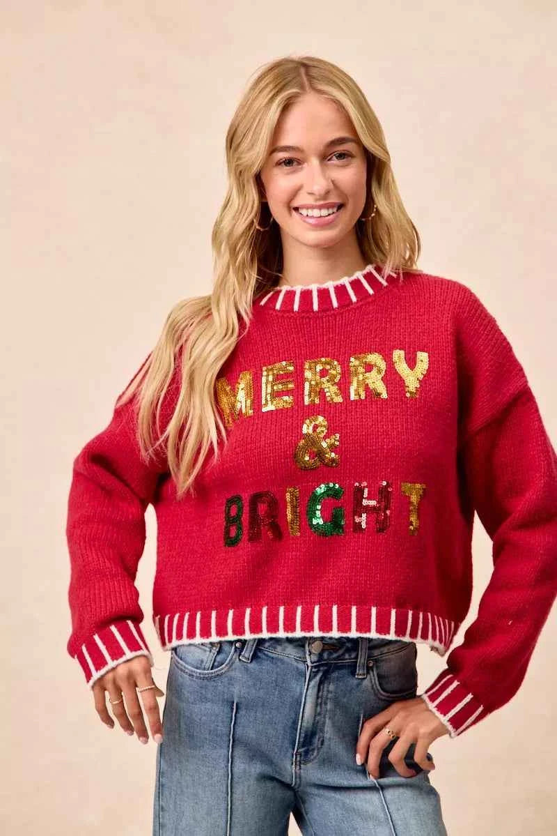 BiBi Christmas Theme Sequin Lattering Sweater ca2f5487eef24b5c9dd05004a8a680d1-Max-Origin