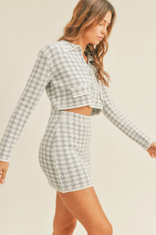 Houndstooth Cropped Knit Cardigan and Mini Skirt Set ca48f5d5-d5f3-4b36-abaa-9a8e75e8a1e7-Max