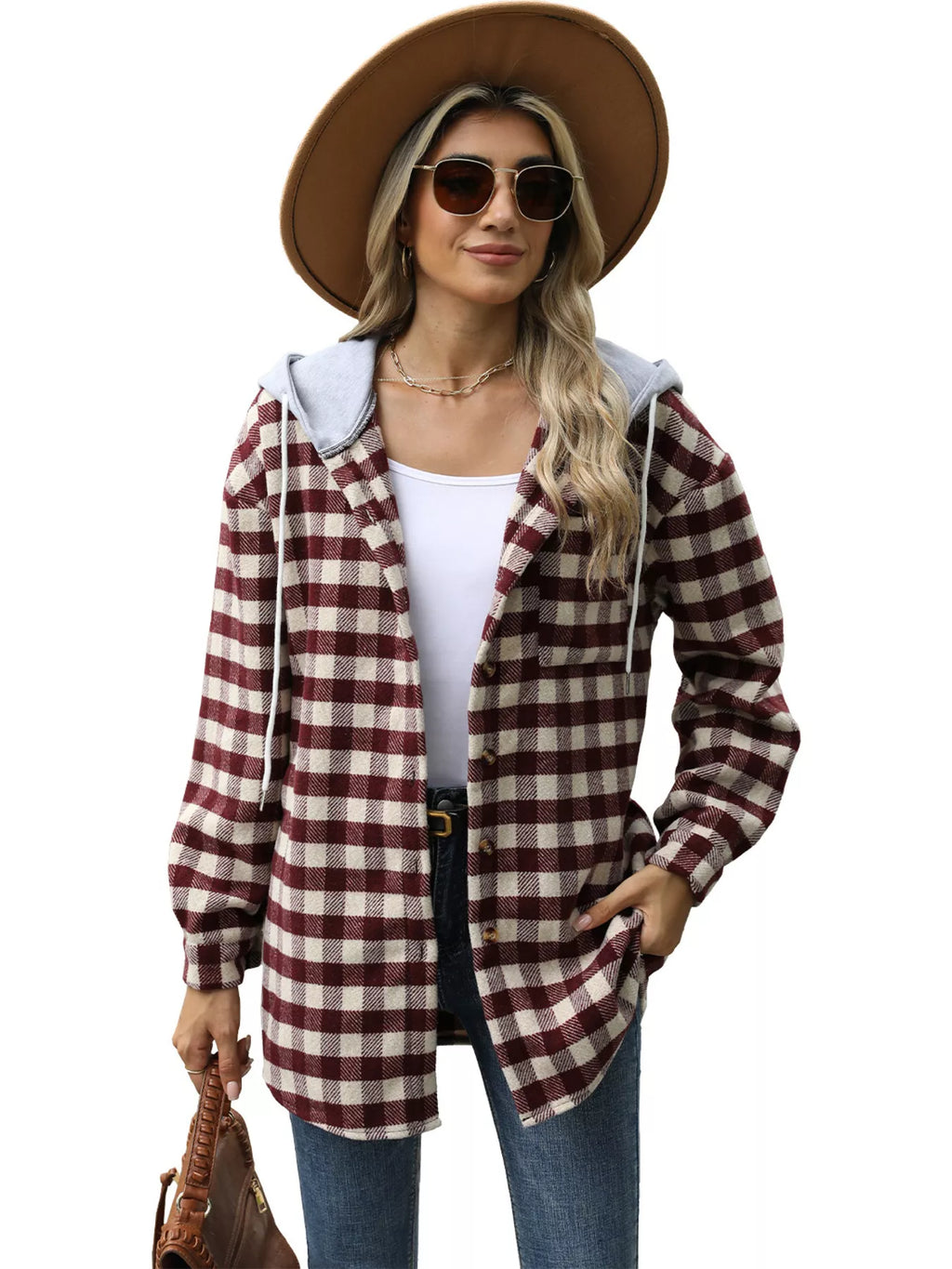 Plaid Button Up Long Sleeve Drawstring Hooded Jacket ca5487074b7b4153a94065556d1e07b3-Max-Origin