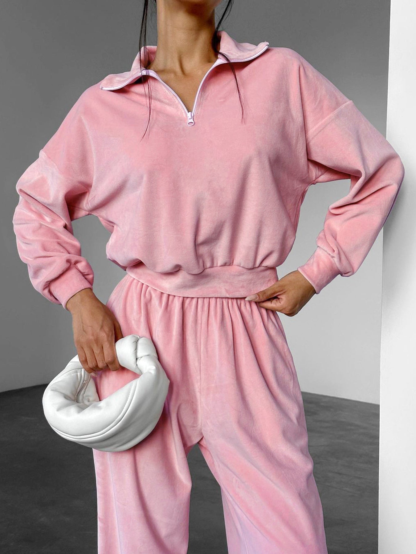 Quarter Zip Long Sleeve Top and Pants Set ca54c8f6c3c2466d9aa6dc7fb2326d31-Max