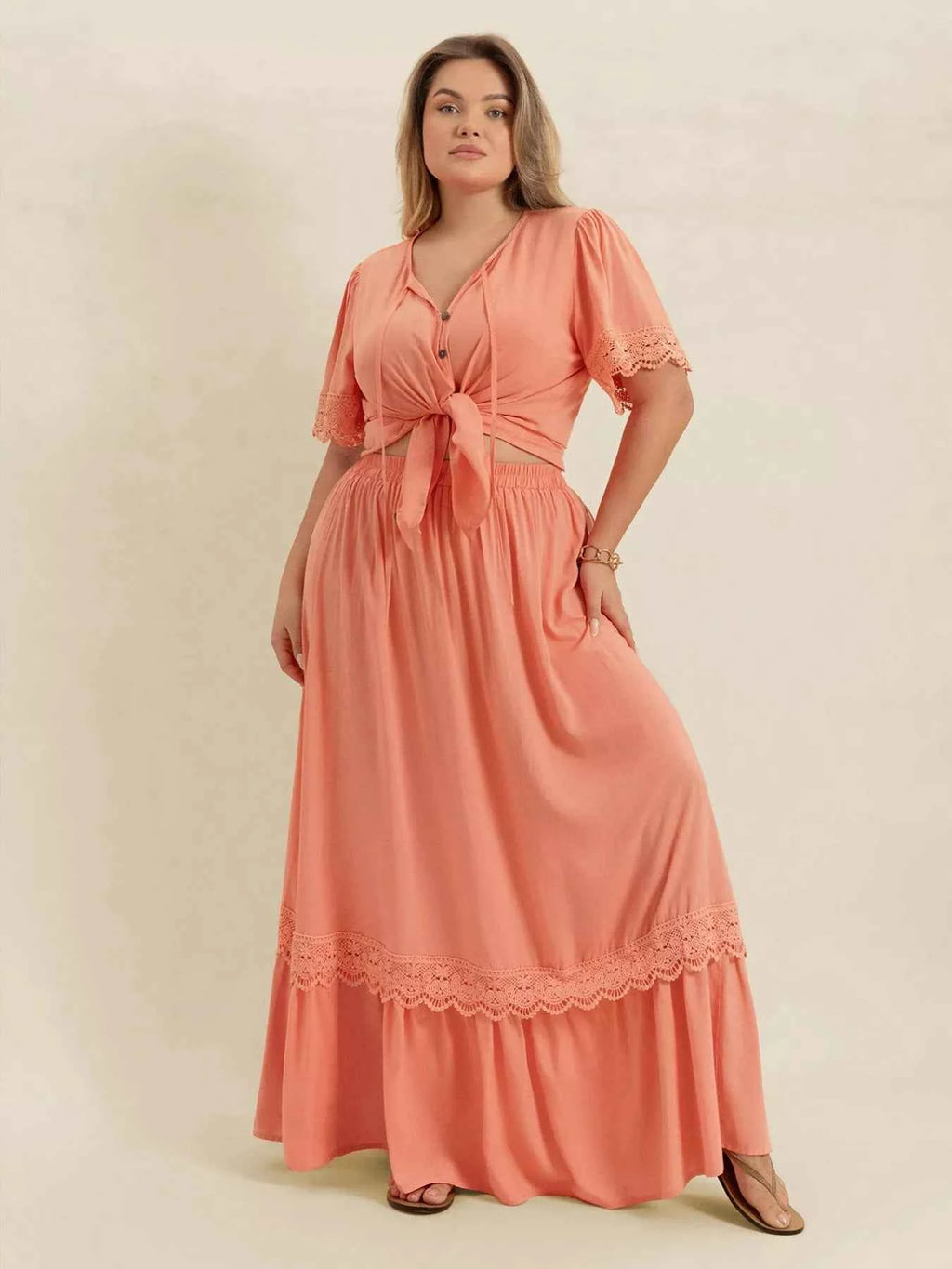 Plus Size Lace Detail Tie Neck Top and Skirt Set ca58e1f2-e30e-4600-a05f-1b76de79b383-Max-Origin