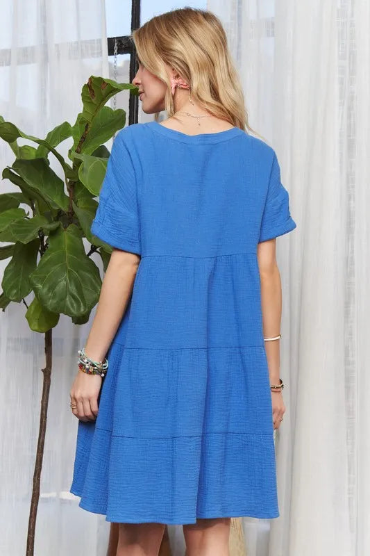 ADORA Tiered Notched Short Sleeve Dress ca5993b0-90fd-4711-a0c9-1f461de78575-Max