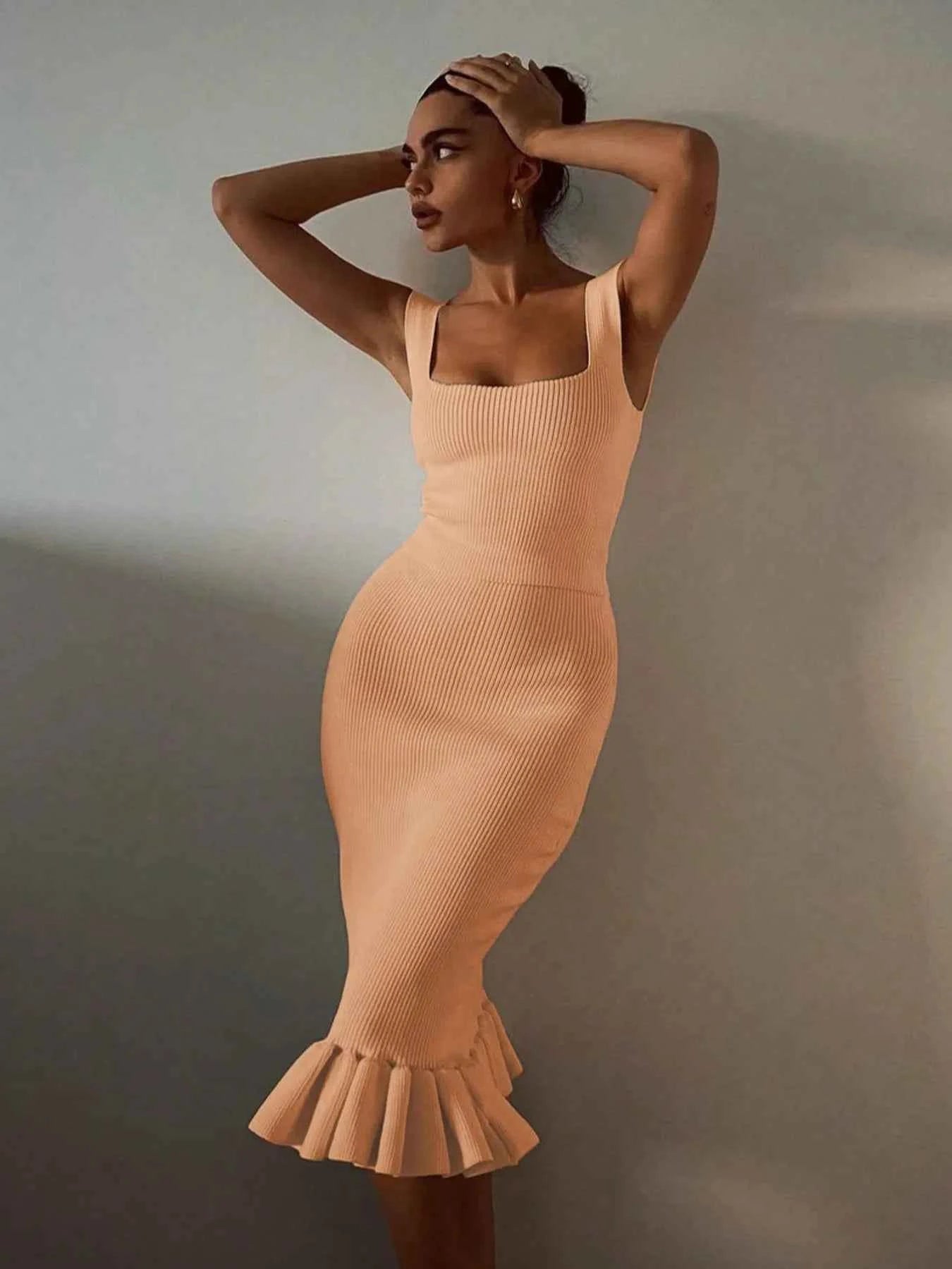 Ribbed Knit Bodycon Mermaid Dress with Ruffle Hem ca59cb65-a512-41f4-9aa9-7bbda100cc90-Max-Origin