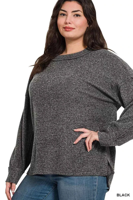 Full Size Brushed Ribbed Hacci Drop Shoulder Sweater Plus Size ca5a50e1-b759-4765-89cd-6a5dab914d0f-Max-Origin