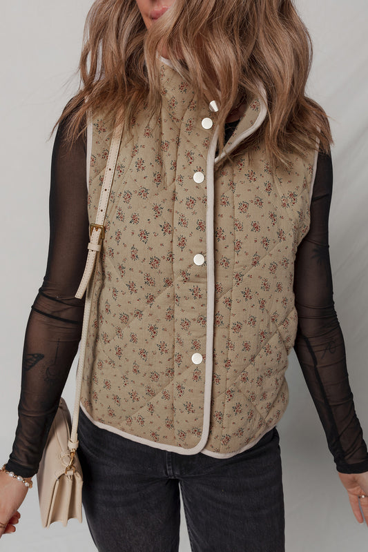 Khaki Floral Print Quilted Concealed Button Vest ca5bb10e5d322e71_33f9fbf3-8144-4a0c-98dd-bab96b4aa937