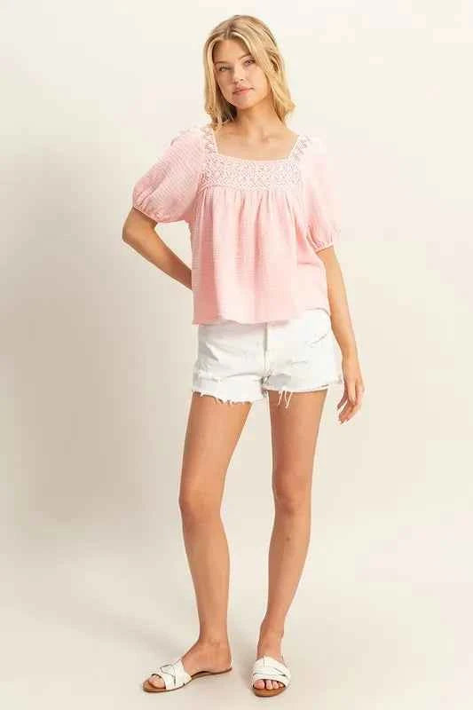 HYFVE Crochet Detail Puff Sleeve Peasant Top ca65e5f5-d616-4ca1-b310-3d209e34d488-Max-Origin