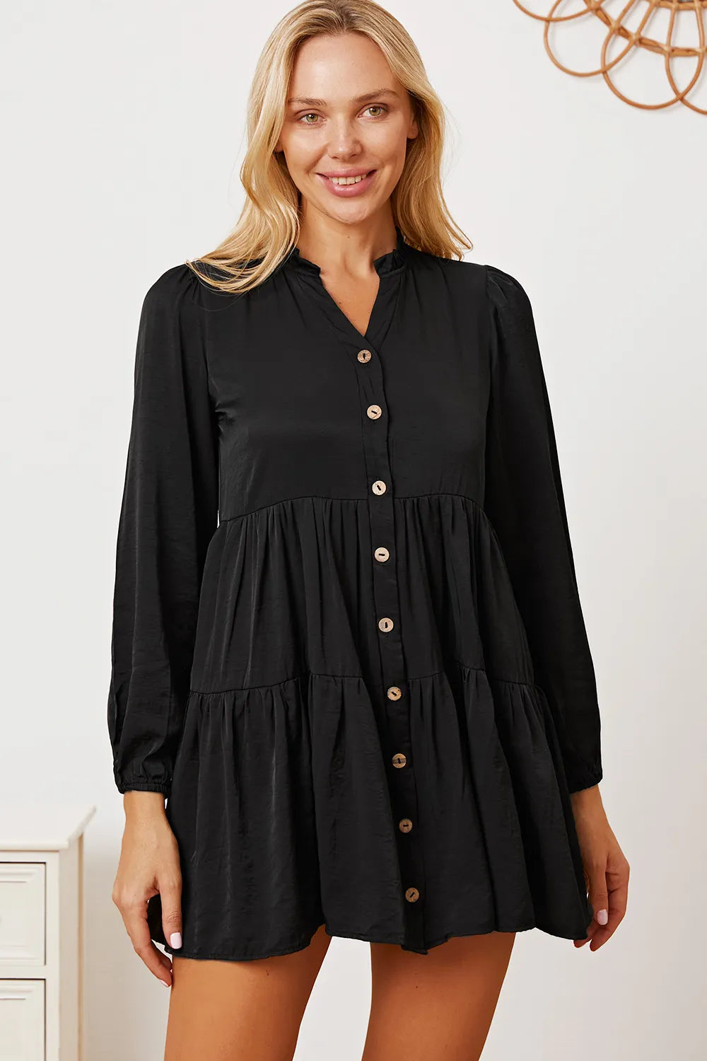 Ruffled Button Up Long Sleeve Tiered Shirt Black ca683d75-1574-448c-a023-4c8708474e7d-Max