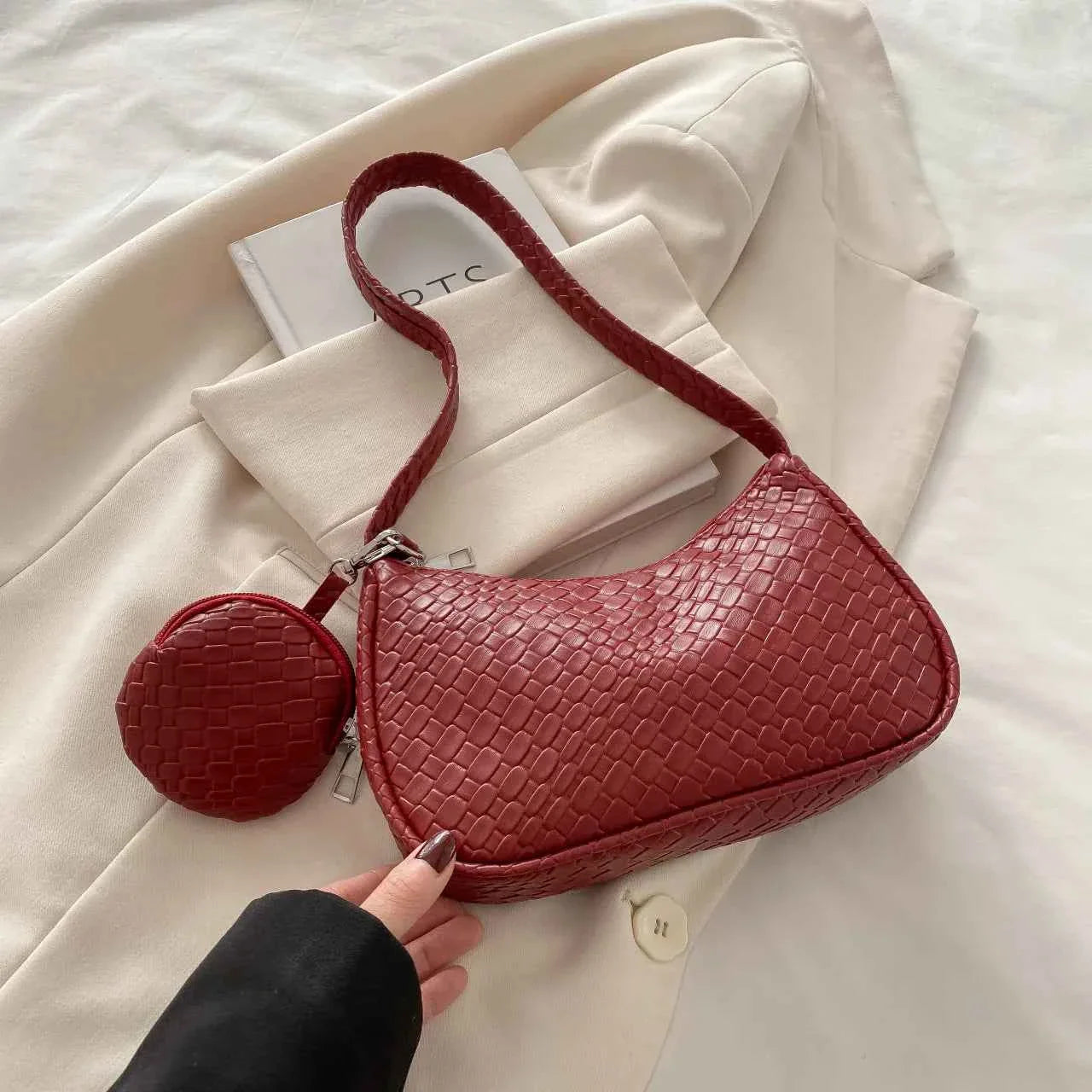 Textured Shoulder Bag with Pouch Red onesize ca6bf39ac6694ed79b2365a8c7818d99-Max-Origin