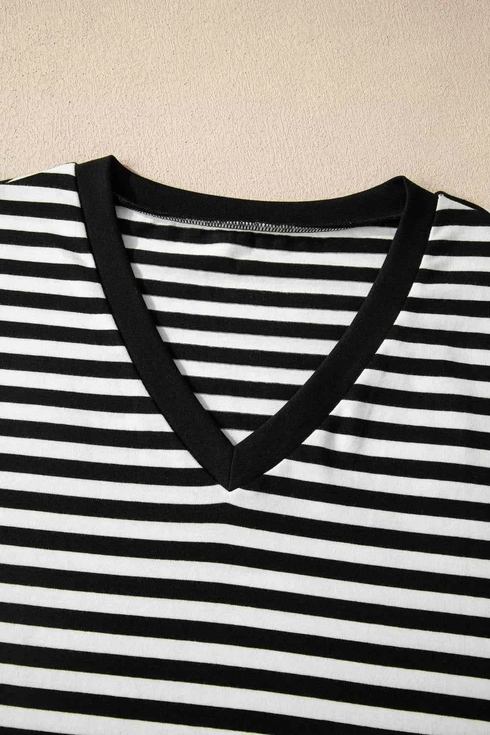 Striped Print V Neck Delicate Trim Casual Tee ca71686b-11e9-47f8-b95a-f44cc5e15644-Max-Origin