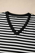 Striped Print V Neck Delicate Trim Casual Tee ca71686b-11e9-47f8-b95a-f44cc5e15644-Max-Origin