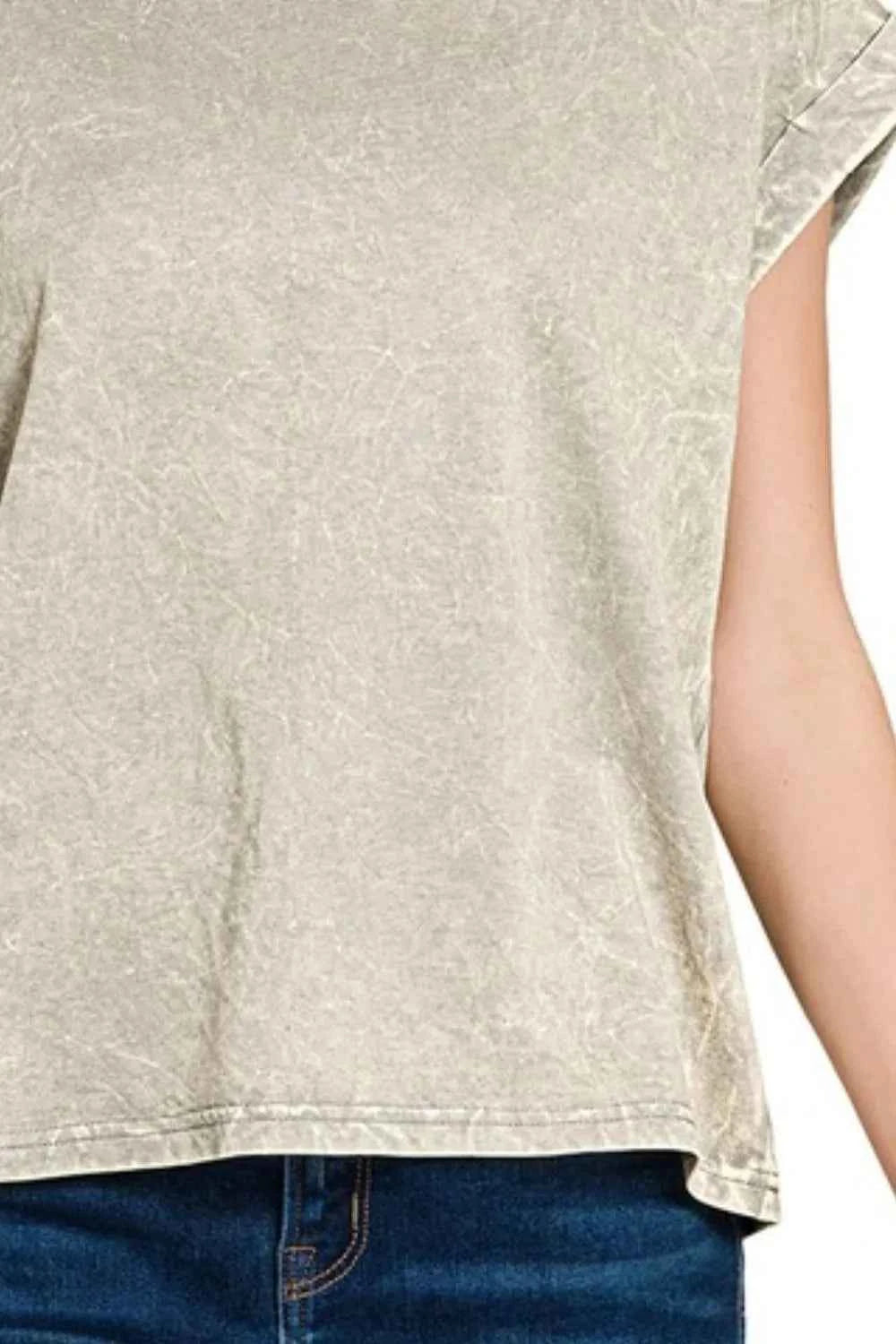 Zenana Crinkle Washed Round Neck Folded Short Sleeve Tee ca71e298-199d-4604-84cf-208b97dc01f3-Max-Origin