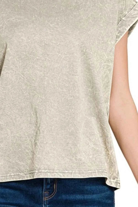 Crinkle Washed Round Neck Folded Short Sleeve Tee ca71e298-199d-4604-84cf-208b97dc01f3-Max-Origin