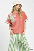 Umgee French Terry Top with Flower Patch ROSE ca785f59-99a6-4ef0-8bfc-3f745bac109e-Max-Origin