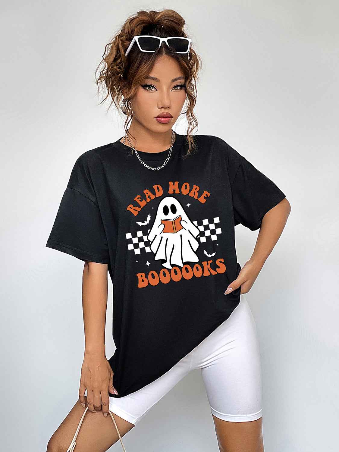 Round Neck Short Sleeve Ghost Graphic T-Shirt ca847d21ed144a5eb0b36fce38be95d2-Max