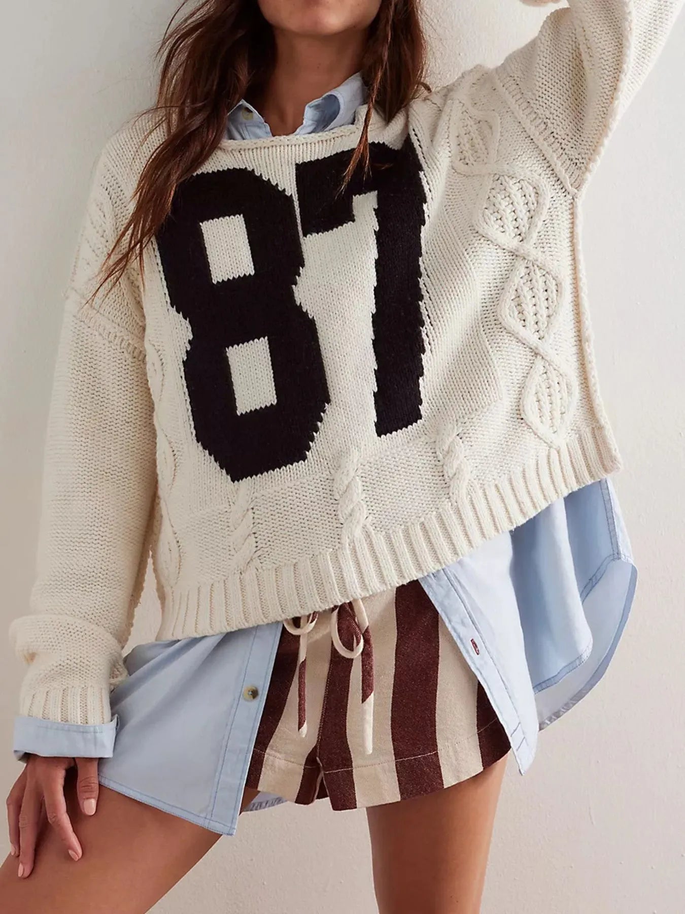 Number 81 Oversized Cable Knit Sweater Apricot ca85a229-6c37-40b9-b8b3-9190b2dfc6bf-Max-Origin