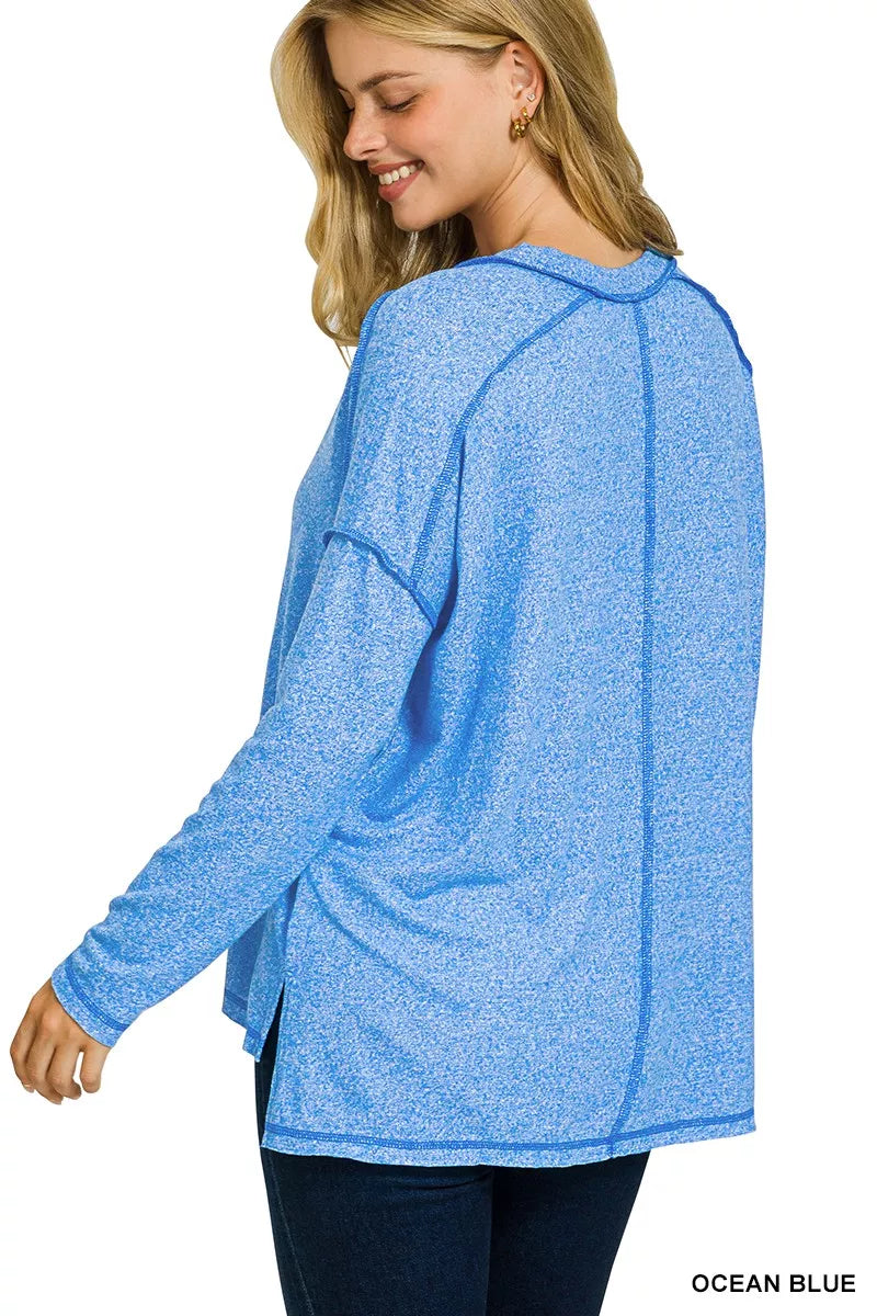 Zenana Soft Melange Hacci Exposed Seam Hi-low Tee ca866739ee28476e9d7b8463a2a7364a-Max-Origin