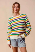 SO ME Mardi Gras Color Stripe Knit Sweater Top IVORY COMBO ca8890e534a94be3ba722be017c4db03-Max-Origin