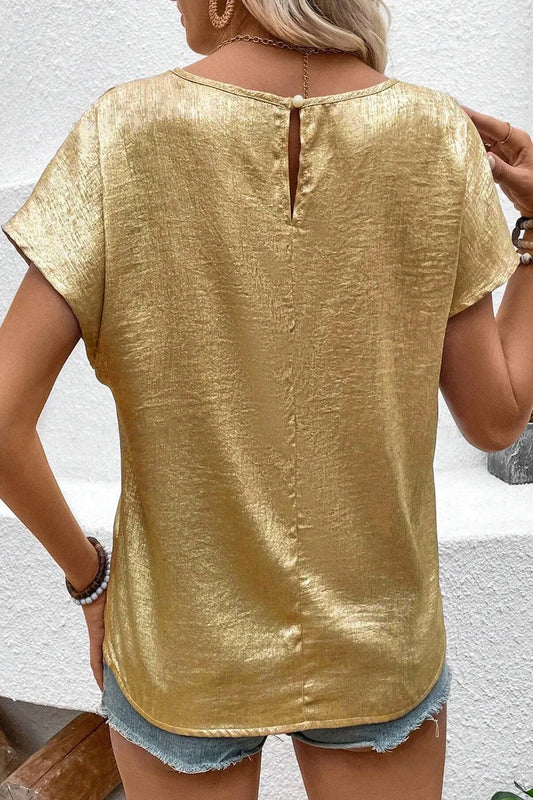 Metallic Gold Short Sleeve Casual Blouse