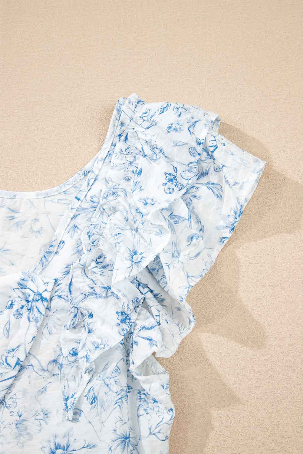 Sky Blue Floral Ruffle Short Sleeve Bow Back Blouse ca8c7999bd3fd7f7