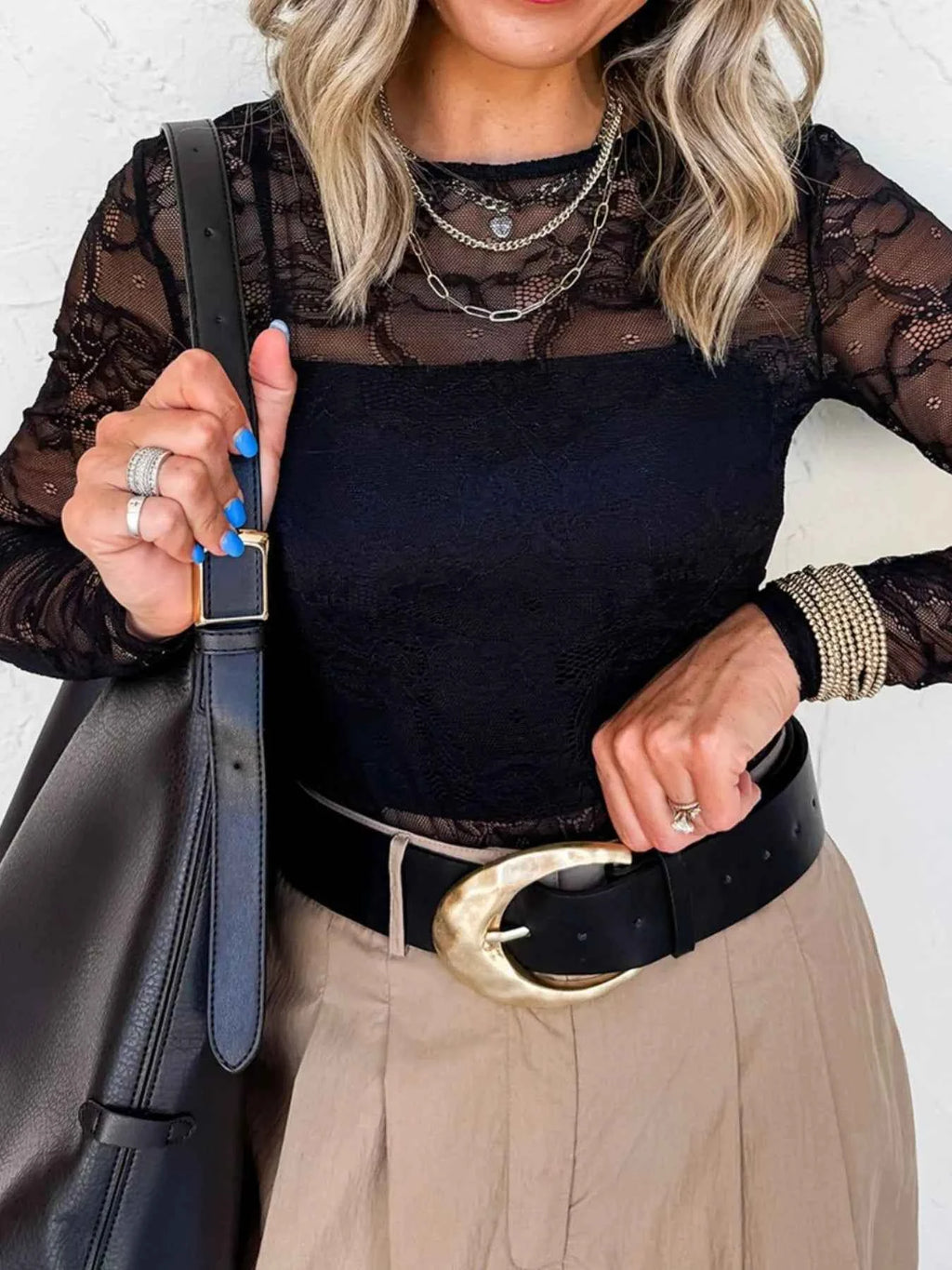 Lace Crochet Mesh Patched Slim Fit Long Sleeve Top ca8e0838-5333-4978-9544-2e7c3e61d492-Max-Origin