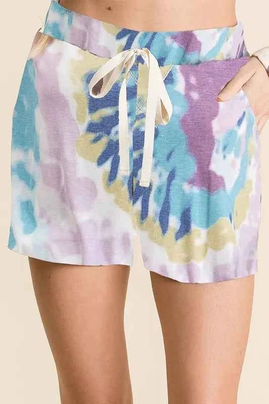 BiBi Tie Dye Casual Shorts With Twill Tape Drawstring LAVENDER BLUE ca948881d75d425b9bb7ea75c0f44e58-Max-Origin