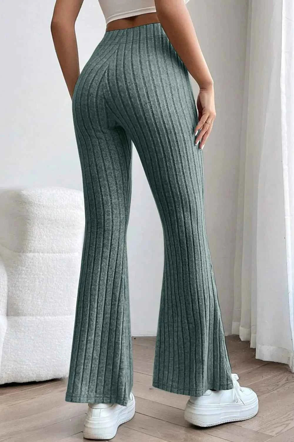 Basic Bae Full Size Ribbed High Waist Flare Pants ca98058b-aa2d-4b71-afe4-06652a1dbc65-Max