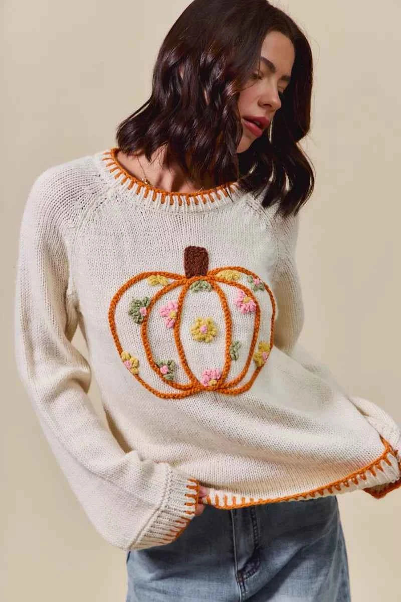 SO ME Pumpkin Floral Embroidered Thanksgiving Sweater ca9e18d8ff7a4472a38f32efcf081231-Max-Origin