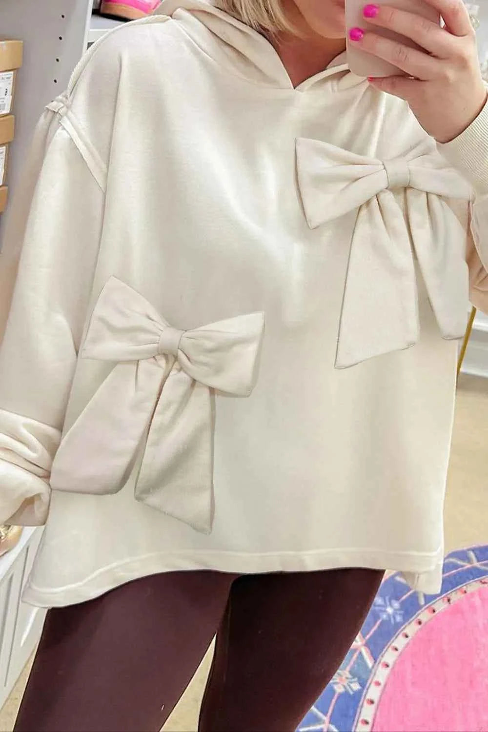 Bow Detail Dropped Shoulder Oversized Hoodie caa79c6e-45fe-4986-8d4b-62b6ff8eb8ff-Max-Origin