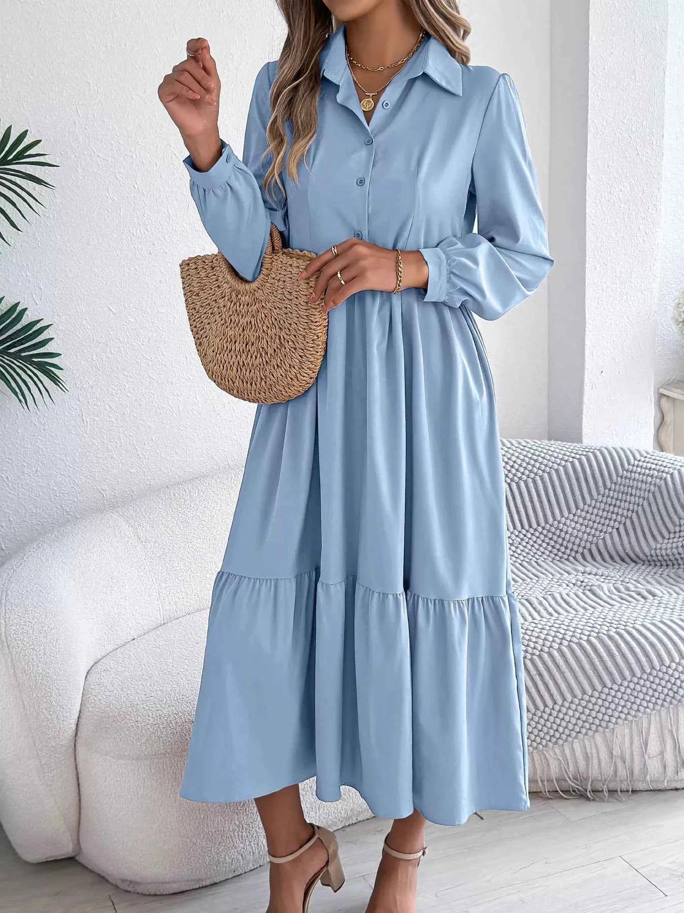 Long Sleeve Tiered Button Front Midi Dress caaeac29f8f64a7ab9a1a2d2a5d300ef-Max-Origin