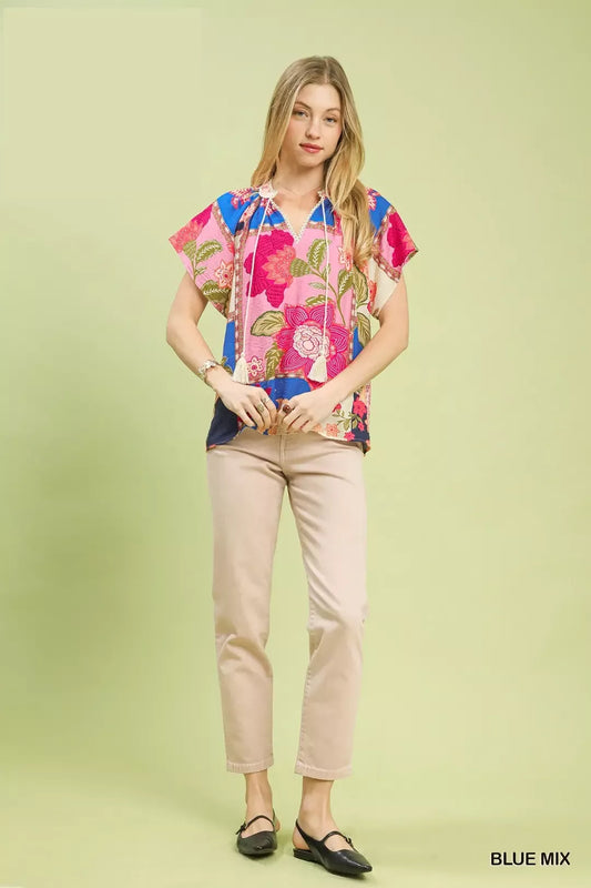 Mix Floral Patchwork Tassel Tie Top cab30cbb-1ccb-4bc5-b220-bdee39455d78-Max-Origin