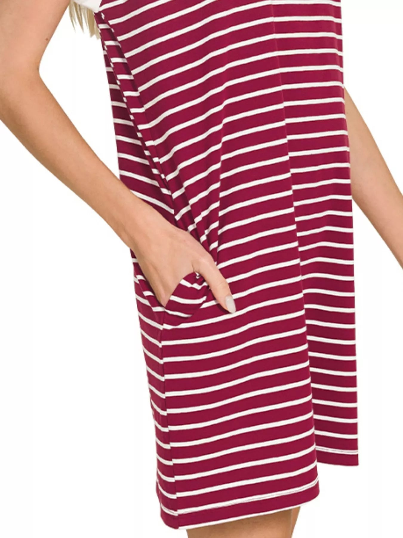 Zenana Contrast Trim Striped T-shirts Dress cab31f6e-3c98-4b45-a7b7-427ede9ae076-Max-Origin