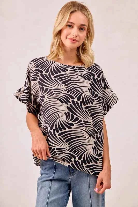 BiBi Print Woven Ruffled Sleeves Top cab7ed67-9ab1-4f63-a4dd-fe30ba4b1b2d-Max-Origin