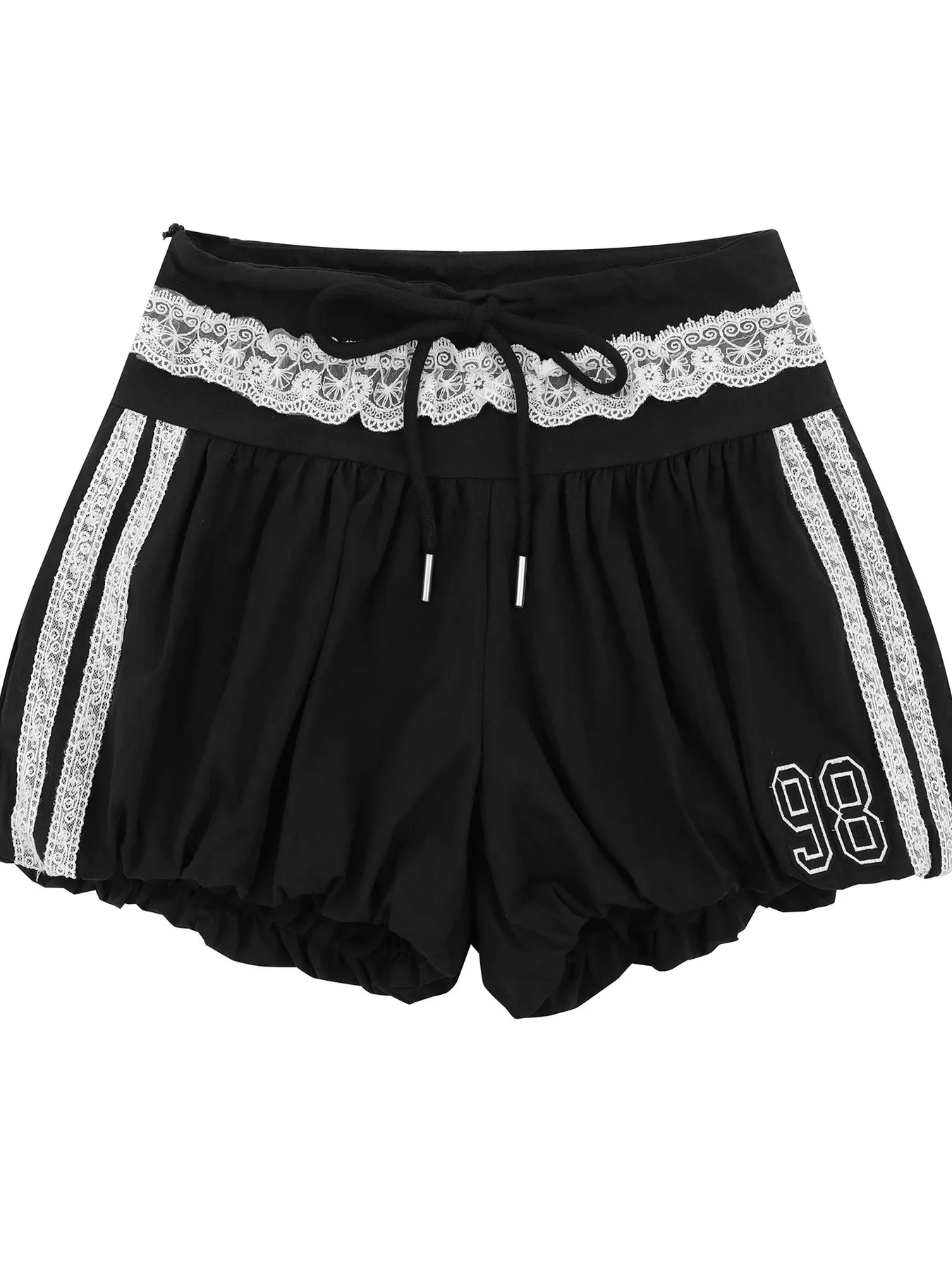 Lace Trim Shorts with Drawstring Black cab98cd34e814320a5ddae2861ee9baa-Max-Origin