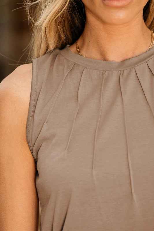 Naya Pleated Detail Round Neck Tank Top cac3950a-8067-4e1a-8913-a82611723088