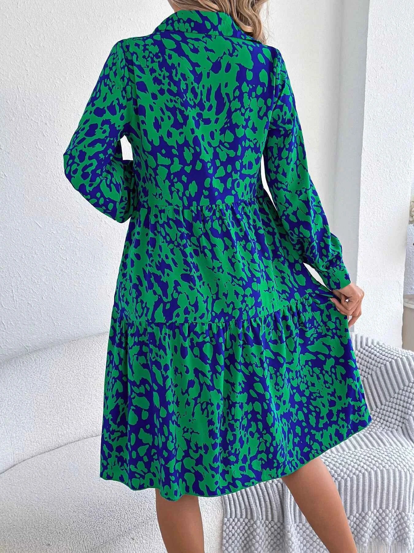Printed Collared Neck Long Sleeve Dress cac954bdce27414c93e425d7b442ab6d-Max-Origin