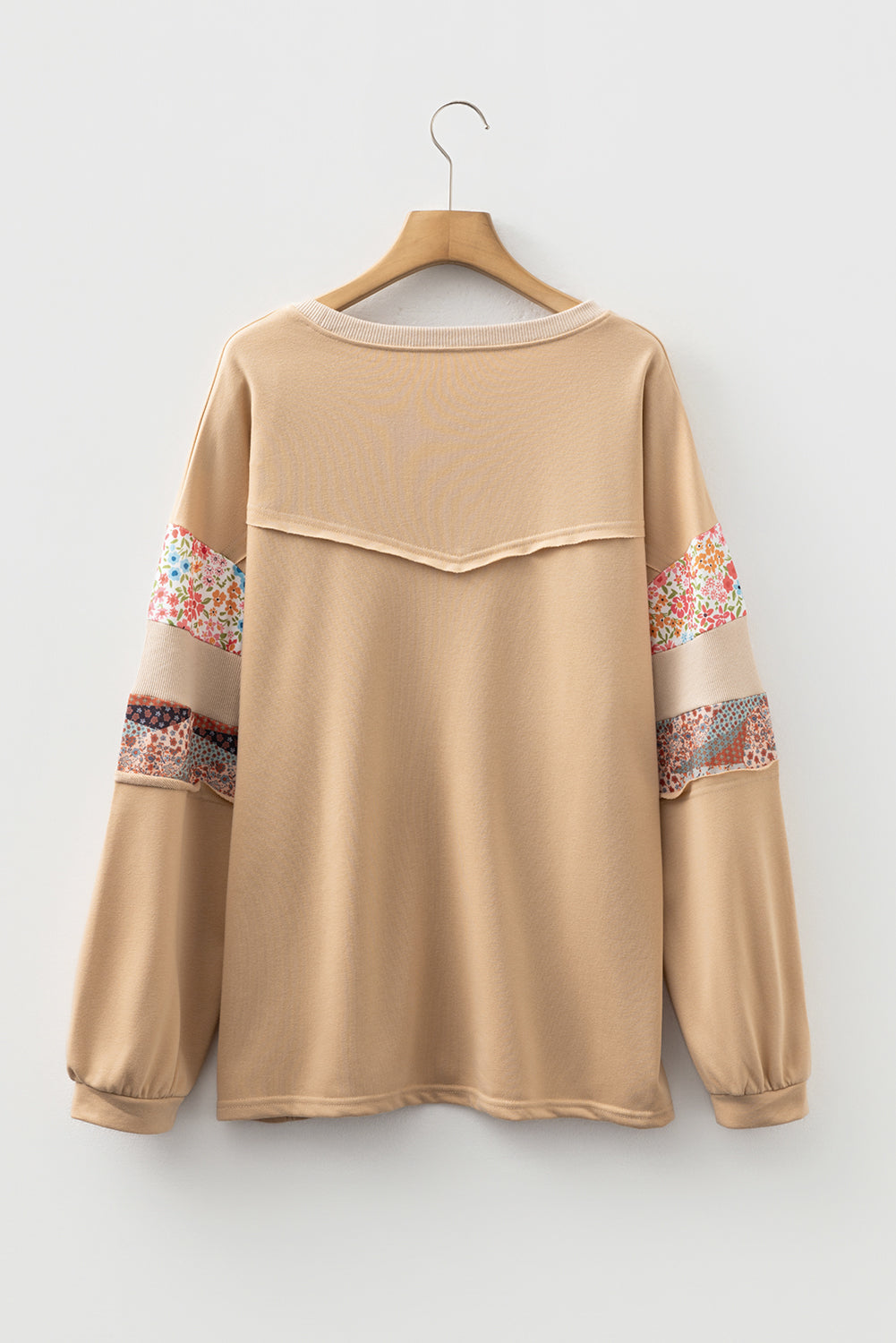 Khaki Exposed Seam Floral Mixed Patchwork Plus Size Top cacc6b035ba5b7a0