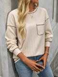 Casual Pocket Detail Long Sleeve T-Shirt Beige caceba0b-251d-47b1-9be0-1cdb239550d1-Max-Origin